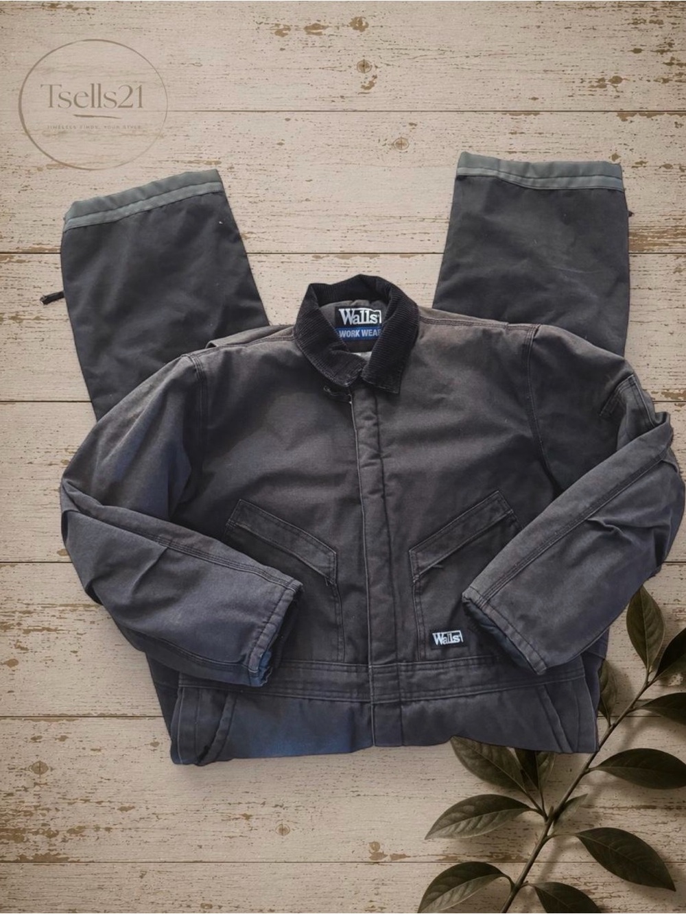 Walls Workwear Vintage Faded Black Insulated Coveralls Boiler Suit - Size L